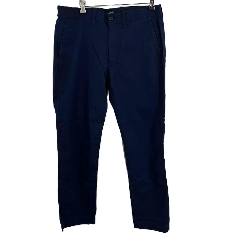J.Crew Navy Straight Flex Chino Pants‎ Mens Button Closure Cotton Blend W32 L30